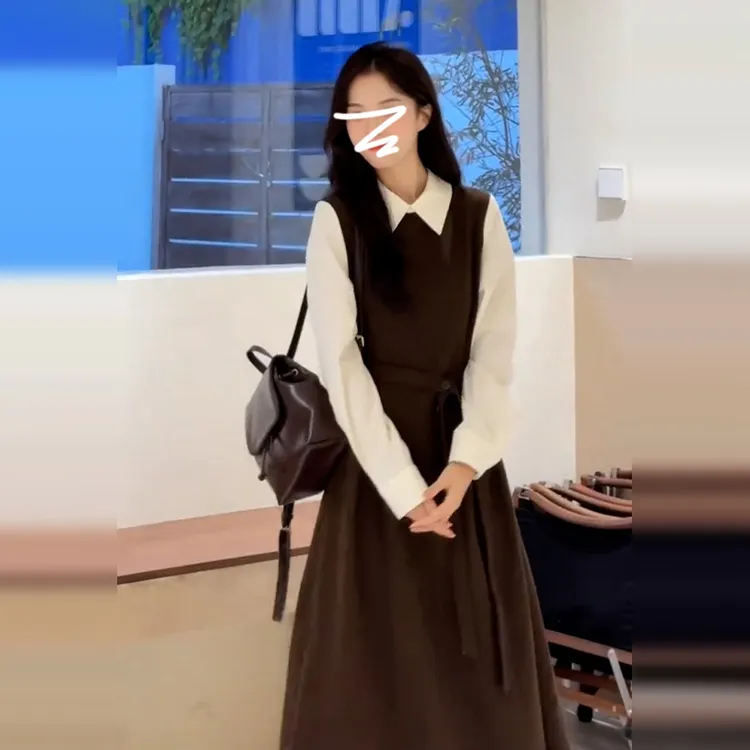法式衬衫背带连衣裙子女装2025年新款早秋季小个子学院风套装6171