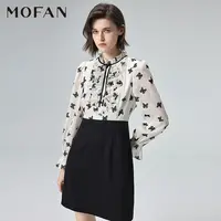 【尚雅专属】MOFAN摩凡冬新款黑色花纹连衣裙MBL382130