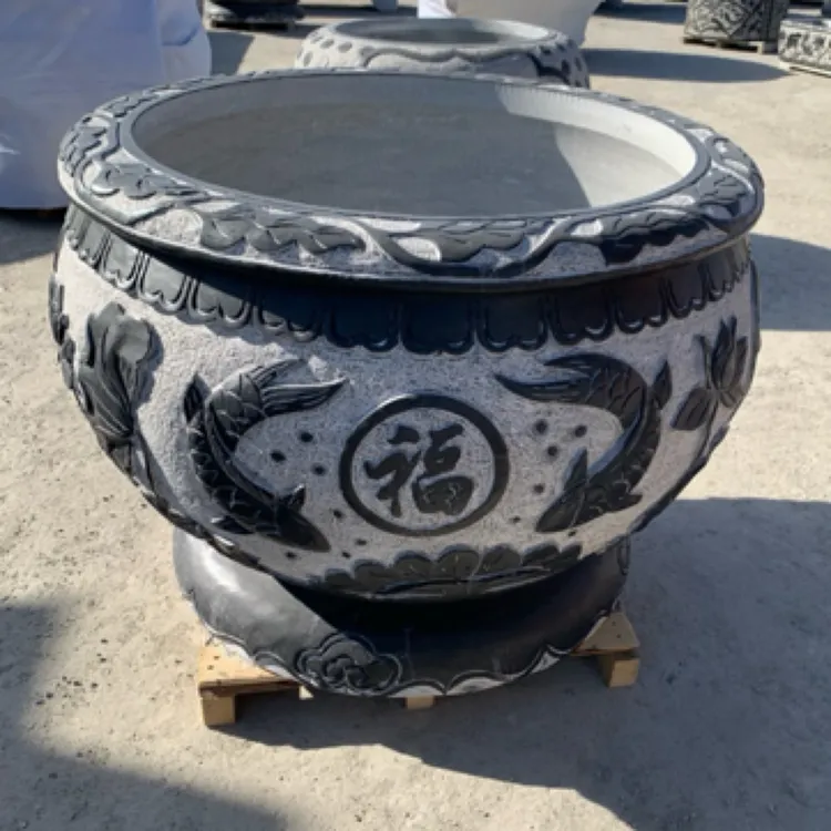 石雕鱼缸花盆庭院流水摆件户外青石鱼缸石头门海仿古石缸养鱼种花