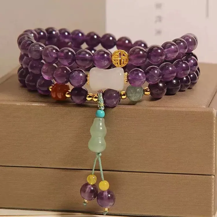 合金手链 新中式紫色水晶多层手链女轻奢精致葫芦吊坠串珠