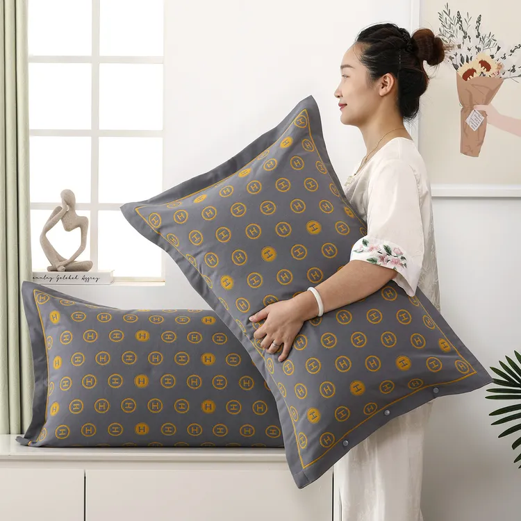 纱布蓬松棉枕套一对装成人枕头套加大加厚按扣四季枕芯套透气吸汗