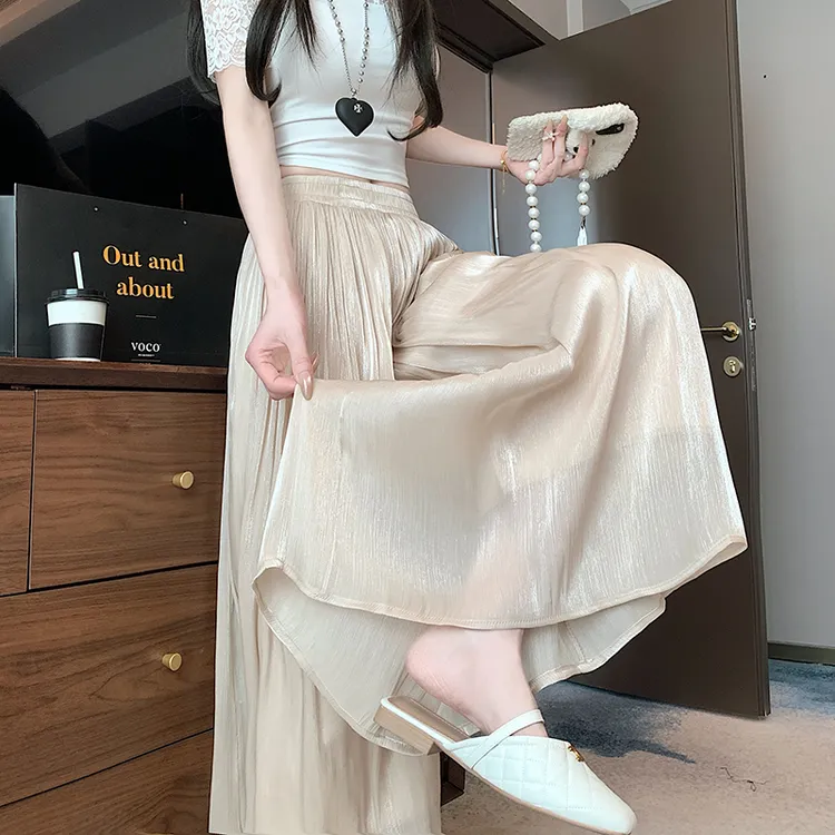 2026琉璃纱冰丝阔腿裤女年夏季新款慵懒褶皱设计感垂感飘逸裙裤薄