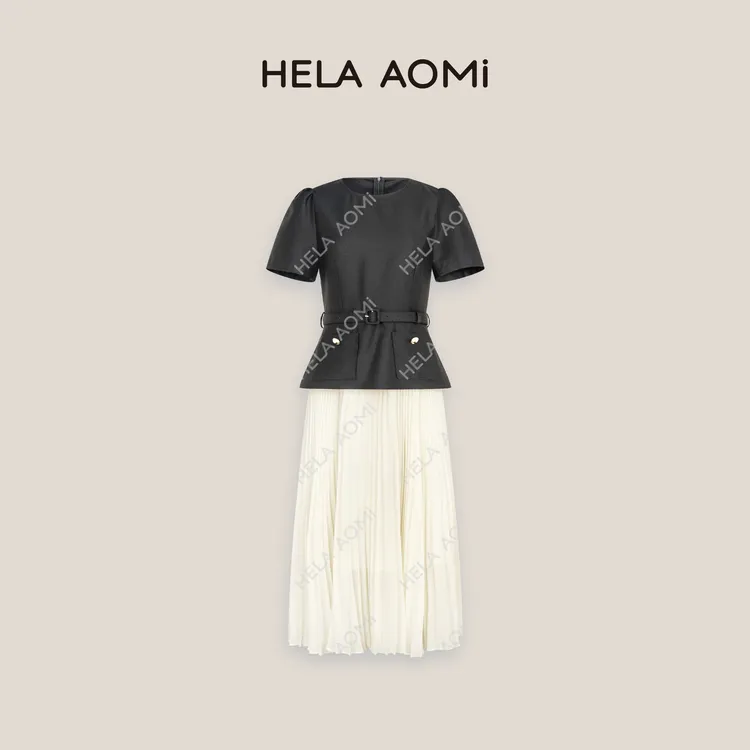 HELA AOMI“巴黎万香”千金感收腰百褶衬衫版百褶连衣裙CY5BN73128