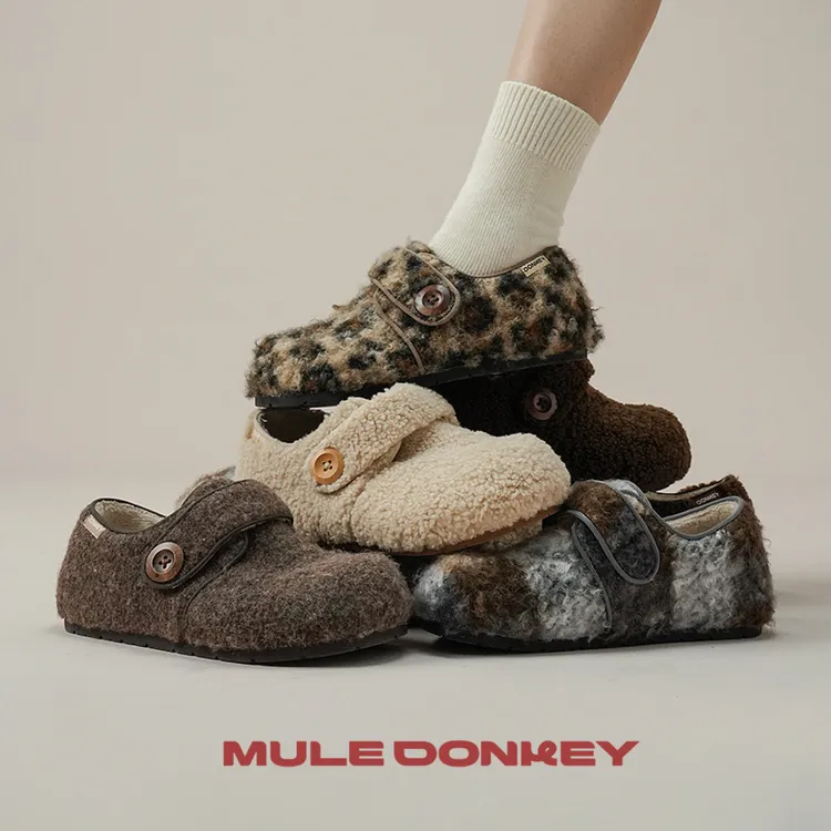 【石蕊专享】多嘴驴Donkey【勃肯拖系列】勃肯毛毛拖原创设计保暖舒适棉鞋