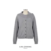 LISI.ZHANG--【翻领针织衫】单排扣不对称翻领针织开衫上衣