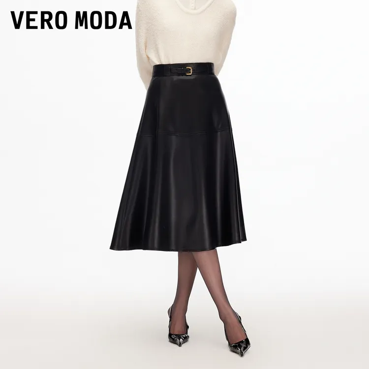 Vero Moda半身裙女【微醺特调】秋冬A字拉链PU伞裙优雅325416012
