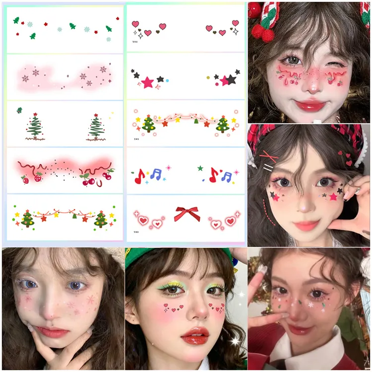 圣诞节氛围感妆容纹身贴脸部腮红贴纸可爱少女小清新派对COS脸贴