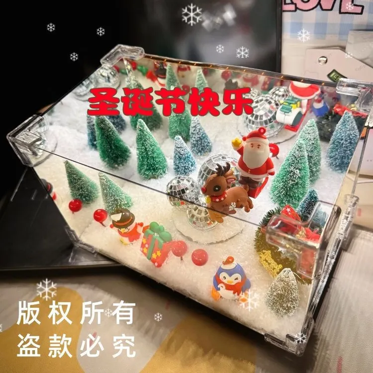 圣诞老人旋转魔方镜子手工DIY材料包圣诞微场景摆件送女友情侣礼