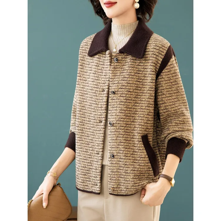 2025新款潮流秋冬针织开衫中老年女长袖外套宽松纽扣小衫单设上衣