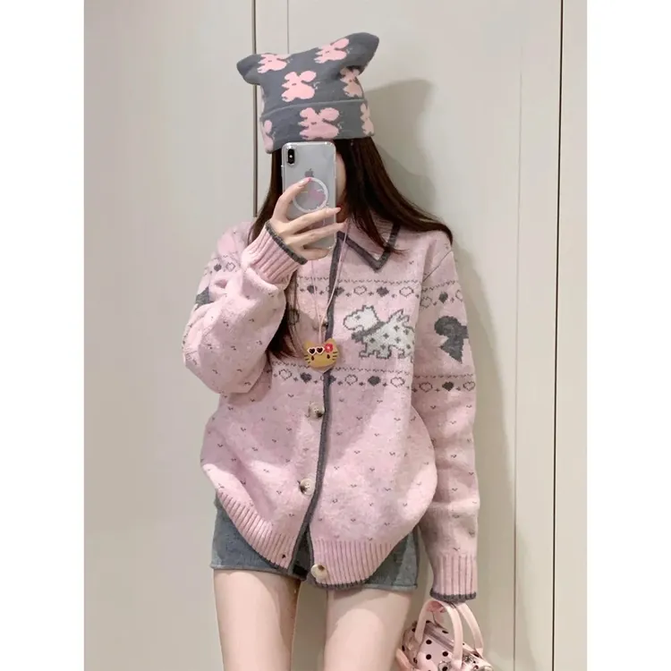 『yooine の』费尔岛系列*426针织女甜美慵懒风减龄宽松针织上衣女