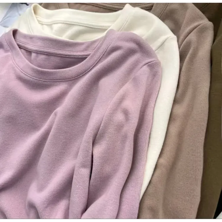 【双面绒】加绒加厚保暖长袖圆领韩系风女T恤秋冬休闲打底衫网红