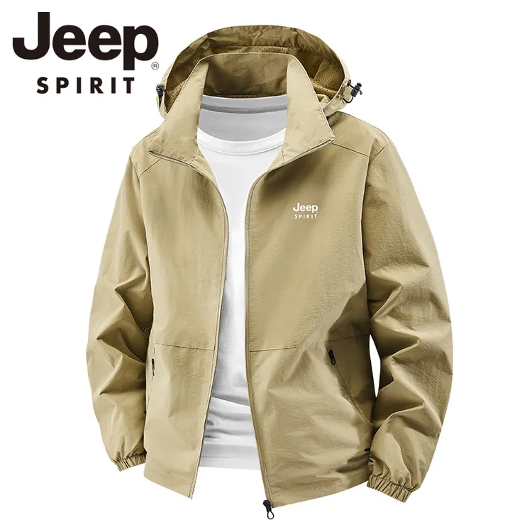 JEEPSPIRIT吉普冲锋衣男士外套户外防风防水可拆卸帽大码立领夹克