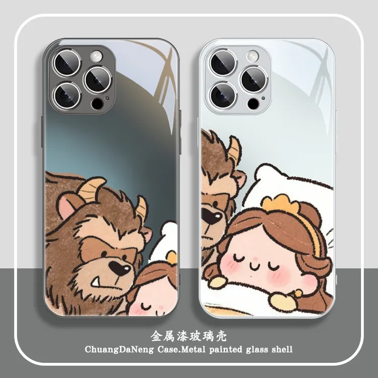 适用华为/苹果17/vivo/小米/oppo美女与野兽卡通创意情侣款手机壳