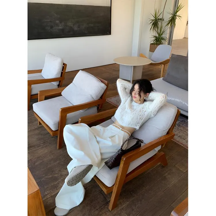 2025秋季新款时尚轻熟风气质长袖微透针织上衣高腰直筒休闲阔腿裤