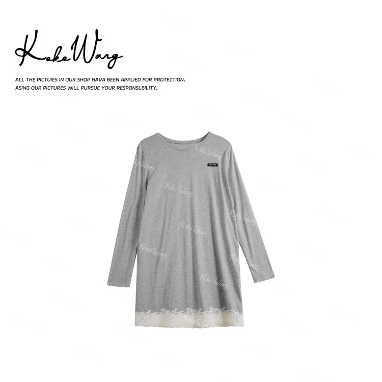 KOKO WANG夏季时尚蕾丝拼接显瘦百搭中长款长袖T裙 N5705E05T42