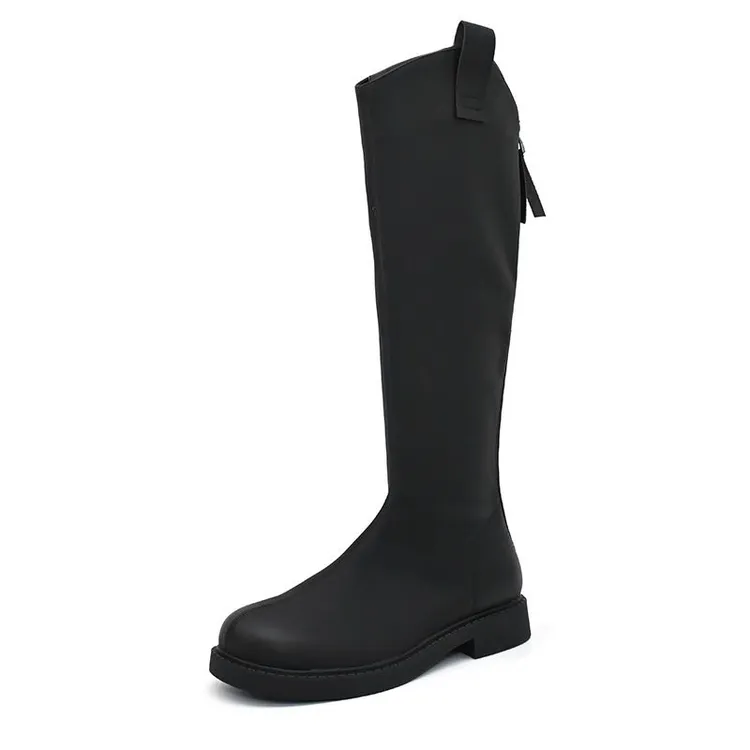 冬季新款3810时尚百搭低跟平底V口加绒长靴女鞋24D