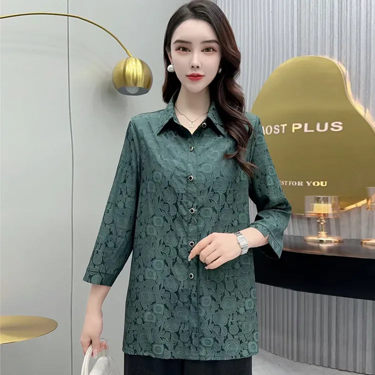韩牧香云纱新中式国风中老年衬衫女真丝大码妈妈装衬衣桑蚕丝8868