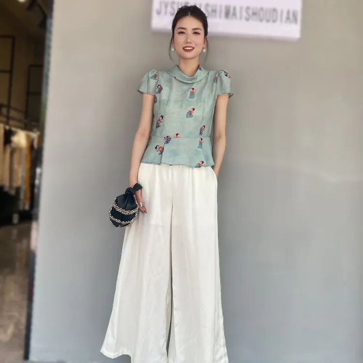 【JY】中式国风套装2025新款盘扣印花夏季重要场合小衫设计感女