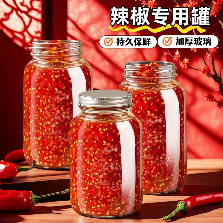 辣椒酱专用罐玻璃泡菜坛子家用腌制酸咸菜缸大容量密封罐发酵空瓶