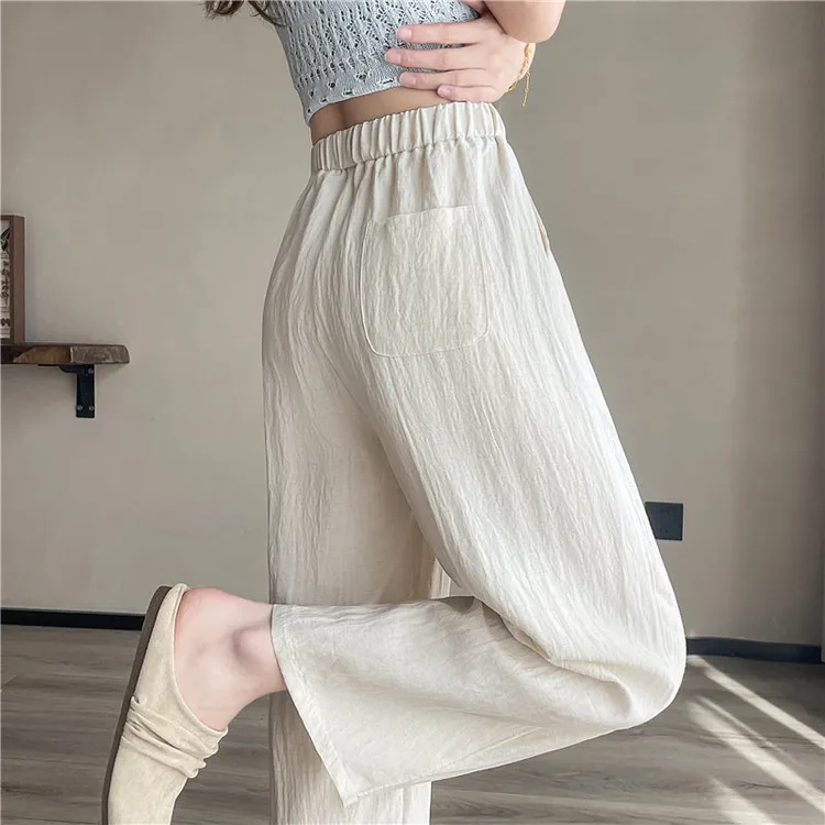 天丝亚麻阔腿裤女夏季薄款九分裤子2025新款棉麻八分休闲冰丝直筒