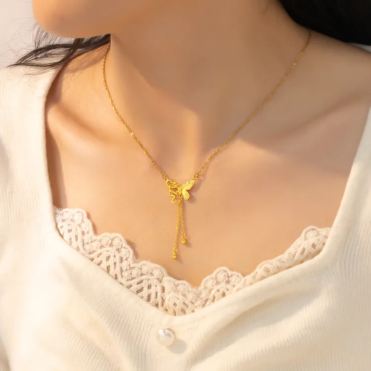 钛钢项链 钛钢灵蛇蝴蝶项链设计感轻奢项链女[秘境双生]MN4