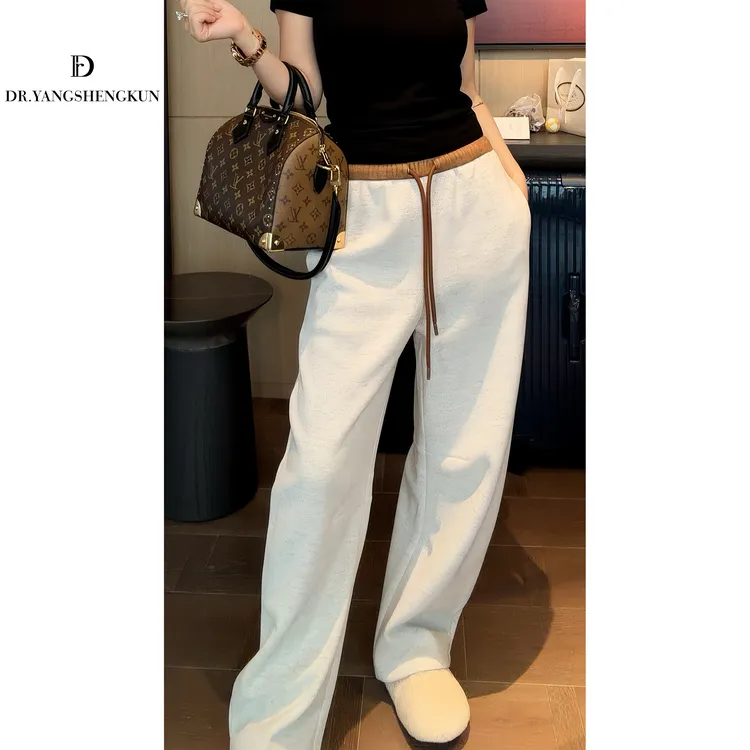 杨圣坤2025新品云暖绒拼接松紧腰抽绳舒适百搭休闲裤女ES25101303