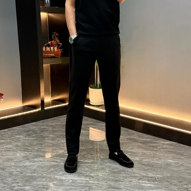秋冬男士高定加厚商务休闲修身直筒百搭潮流小脚裤时尚通勤长裤