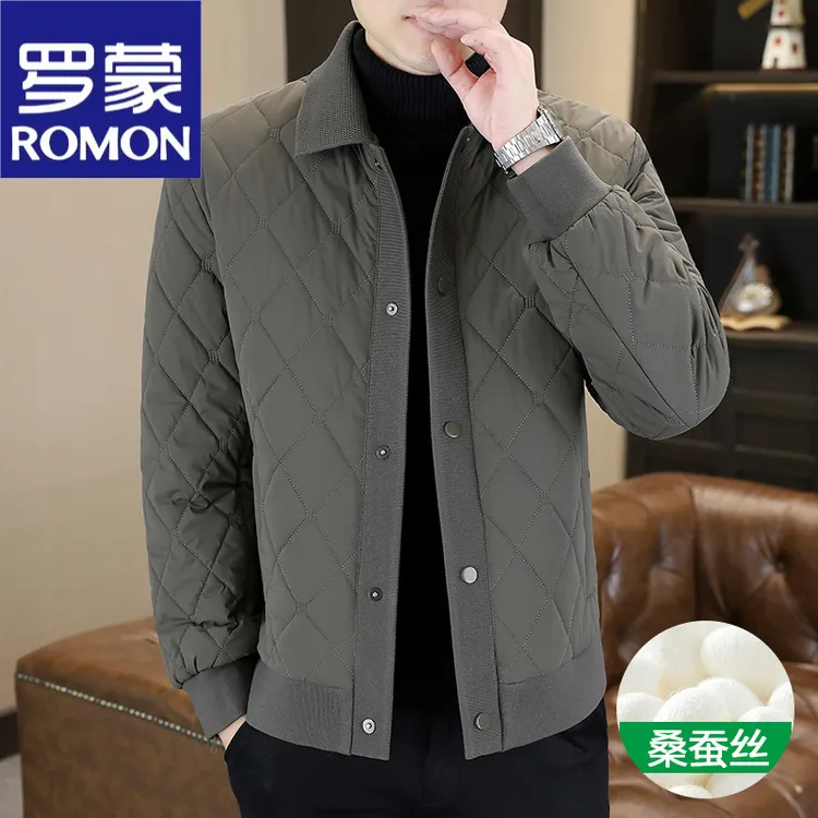 罗蒙男士新款冬季桑蚕丝棉衣休闲保暖外套加厚棉服爸爸棉袄百搭装
