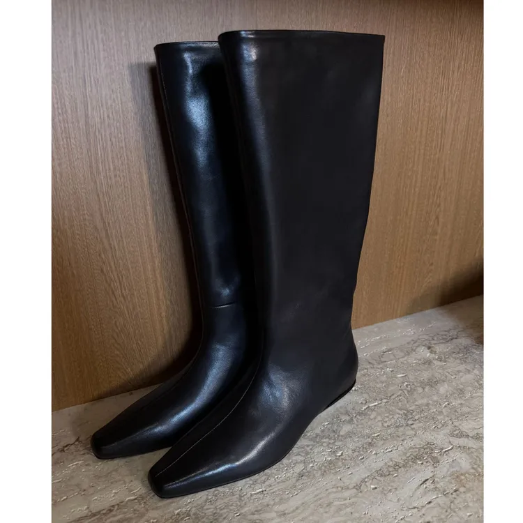 TANTAN 进口山羊油腊皮长筒时装靴4212