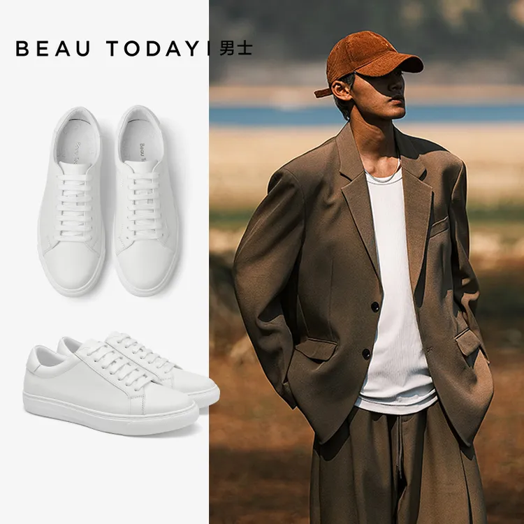 BeauToday【无logo+里外全牛皮】可搭配西装厚底真皮小白鞋板鞋男款