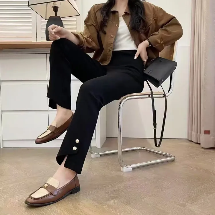 大码女裤弹力高腰乱麻秋款加厚直筒裤舒适柔软时尚休闲长裤