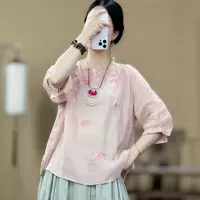 【清货+运费险】棉麻夏季文艺复古刺绣薄款衬衫时尚宽松民族风Y338