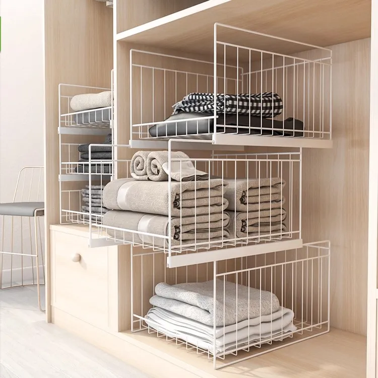 衣柜收纳分层神器柜内改造拉篮抽屉式免打孔衣物隔板置物架抽拉式