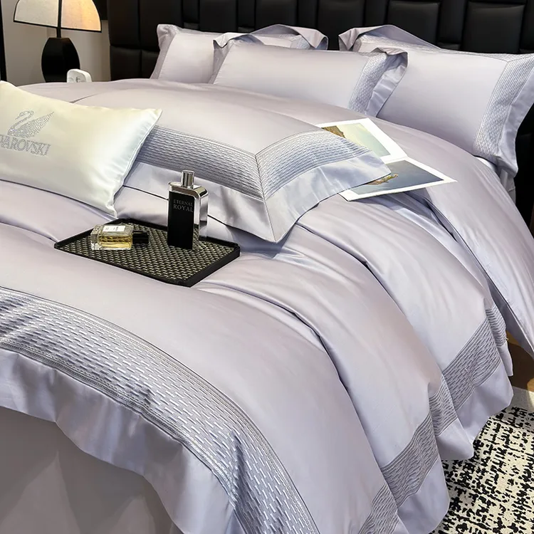 高端轻奢200支新疆长绒棉四件套全棉被套床单纯棉100刺绣床上用品