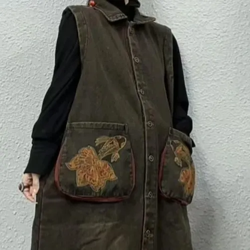 2025年新款爆版高端牛仔加绒加长马夹裙