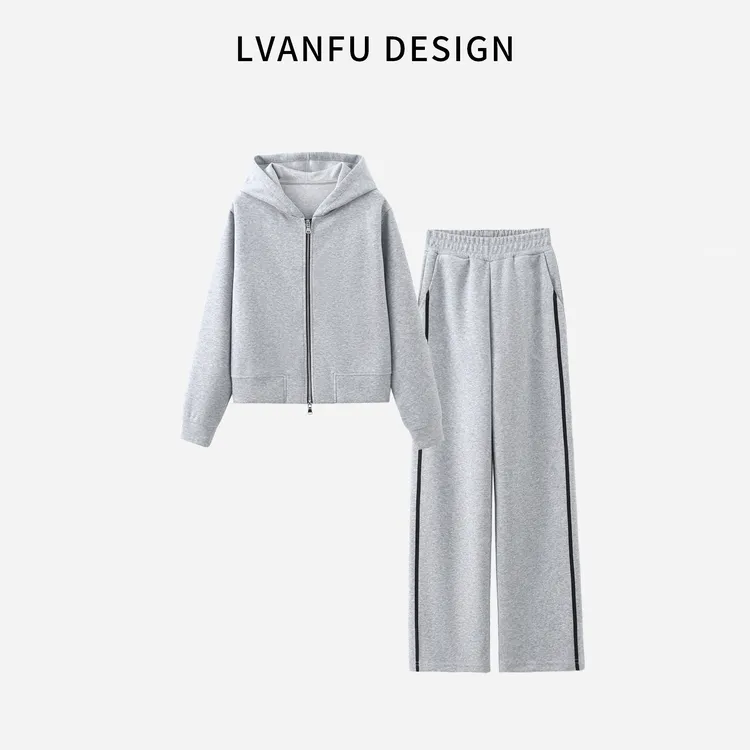 【依凡芙】2025设计师秋款四六分撞色织带显瘦连帽套装JY570A/ZN