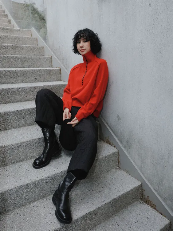 TT设计师【馥郁玫瑰】老钱风高级感时尚高领绵羊毛针织衫TT191711