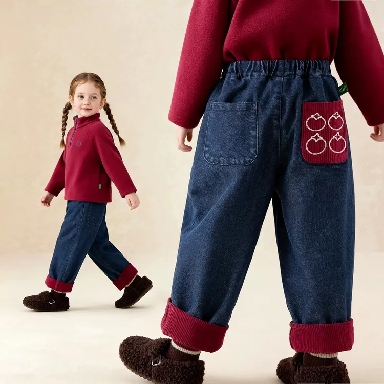女童裤子秋冬新款洋气韩版儿童牛仔裤加绒加厚韩版加绒保暖长裤潮