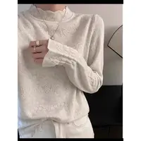 美美推荐1101蕾丝半高领内搭柔软花边袖弹力长袖针织衫打底