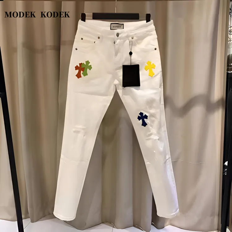 MODEK KODEK高级感潮牌男士刺绣休闲长裤夏季新款修身小脚牛仔裤