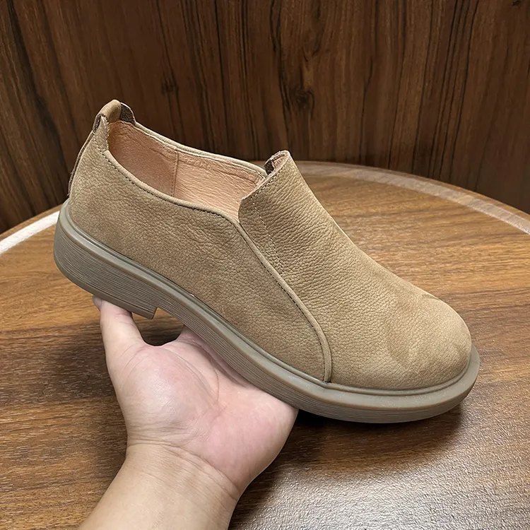 男士休闲复古一脚蹬休闲皮鞋舒适软底软皮复古休闲真皮透气男鞋商品图