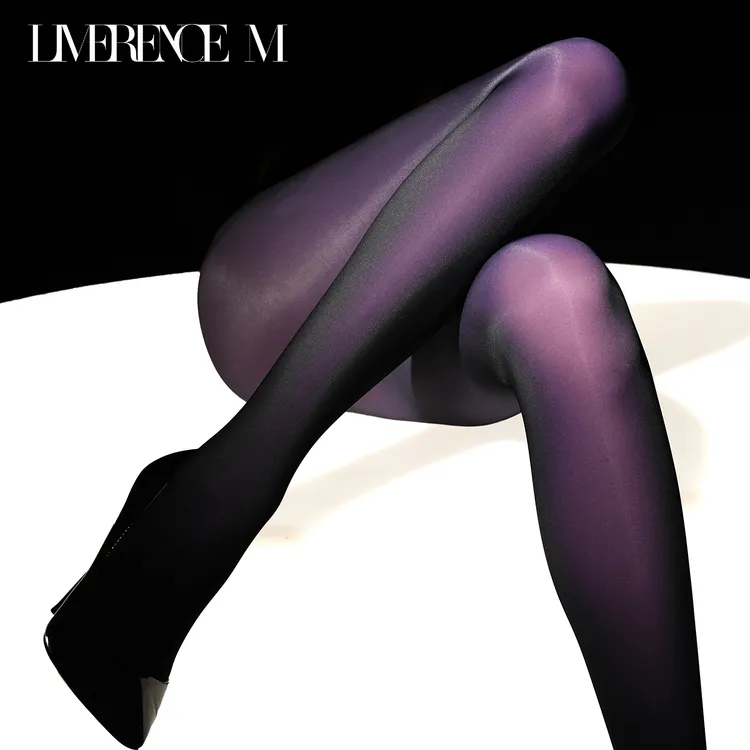 涞觅「宝石」150D秋冬双色混纺复合极光黑透彩光油亮性感连裤丝袜