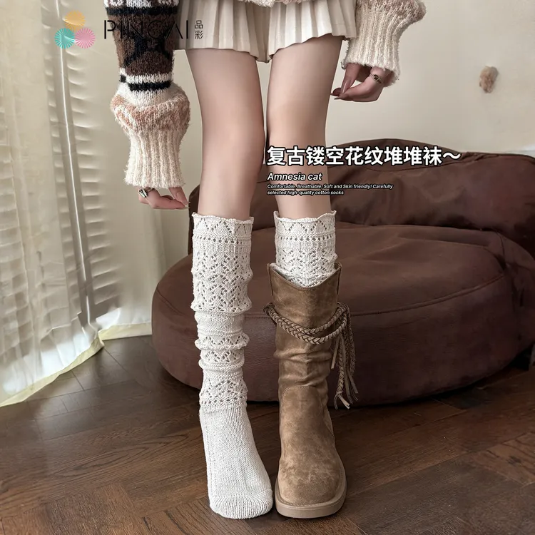 韦雪同款袜子女日系复古针织堆堆袜女小腿袜春秋ins潮防寒长筒袜