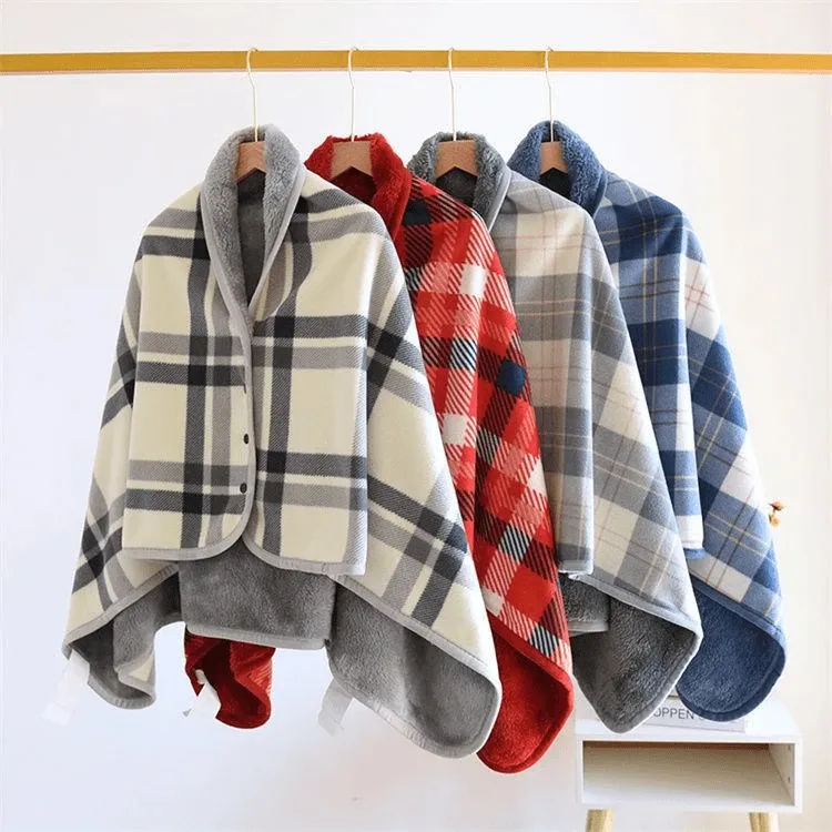 秋冬护颈保暖披肩加绒加厚款斗篷披风办公室午睡毯多灰色防凉披肩