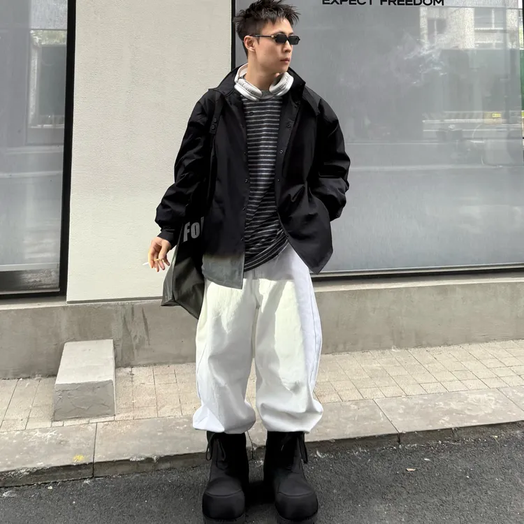 冬季 美式休闲/cleanfit风格的男士立领衬衫 痞帅松弛