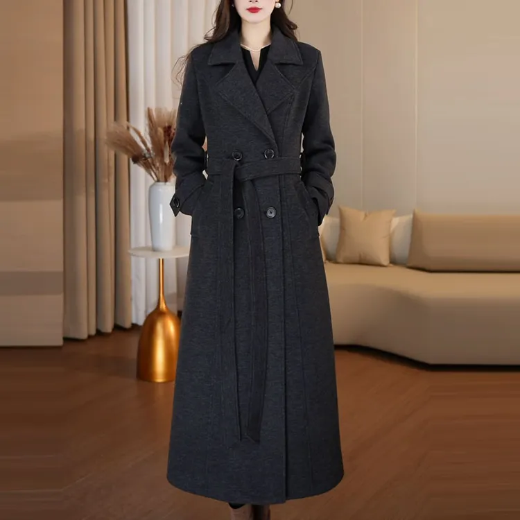 送胸花羊毛大衣女装冬季长款加厚保暖时尚过膝高级感显瘦毛呢外套