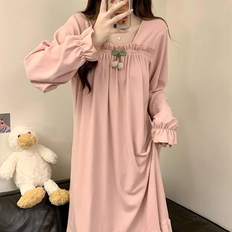 德绒睡裙女款秋冬季2025新款长袖薄绒加大码宽松甜美公主风睡衣裙