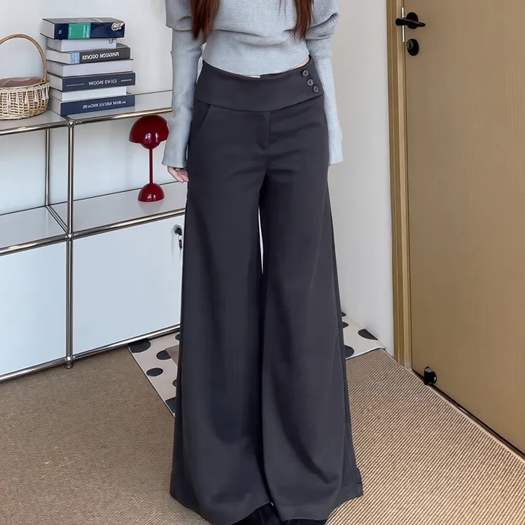 秋冬新款设计感高腰显瘦阔腿裤女法式小众宽松慵懒垂感休闲裤