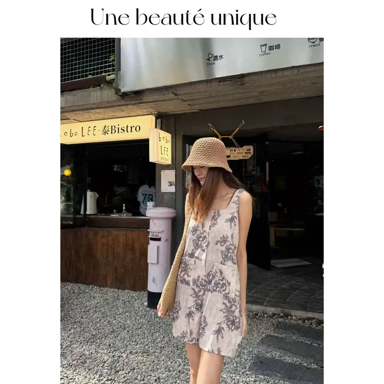 【瓦伦】休闲时尚百搭复古夏季短款宽松连体裤