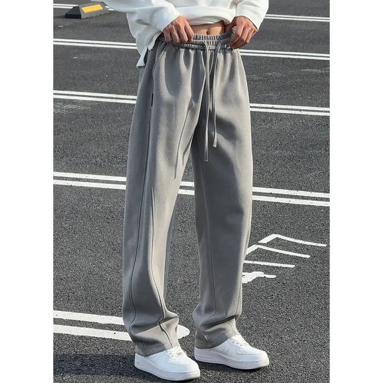水洗月岩灰重磅卫裤男春秋阔腿弯刀裤垂坠感休闲裤男裤运动长裤男